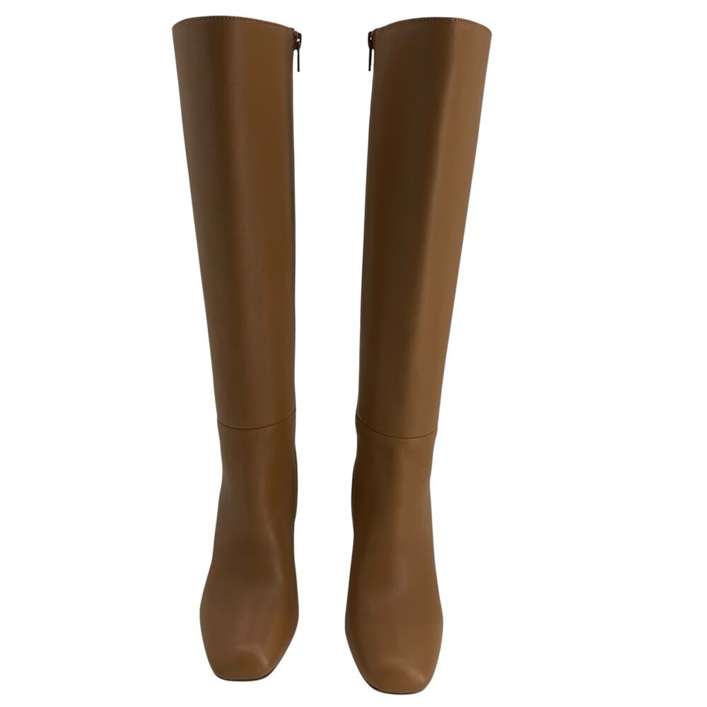 Paige Tan Camel Leather Keely Knee High Block Heel Boots Womens 7 - Picture 2 of 10